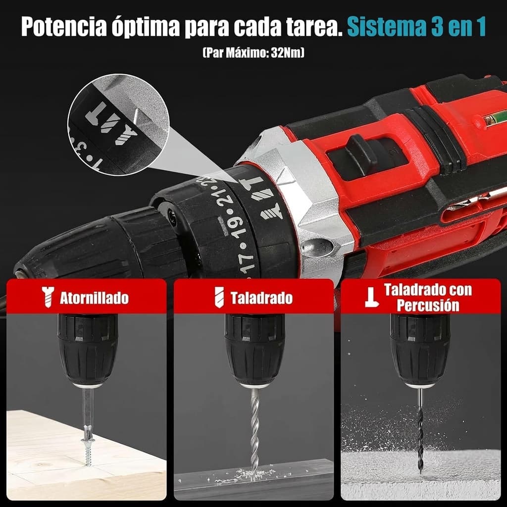 Miniatura: Selector de 3 modos: atornillar, taladrar y percusión